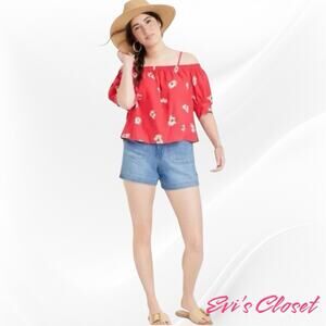 Universal Thread Women's Puff Elbow Sleeve Blouse Coral Floral Sz L. NWT